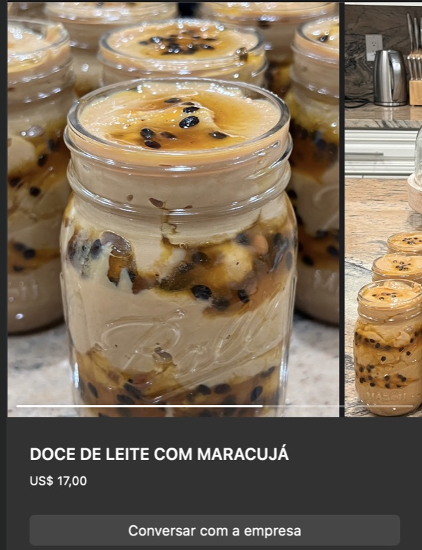 Pote grande de vidro tipo Ball com doce de leite e maracujá em camadas, sementes pretas visíveis na polpa amarelo-âmbar. Aspecto artesanal cremoso.
