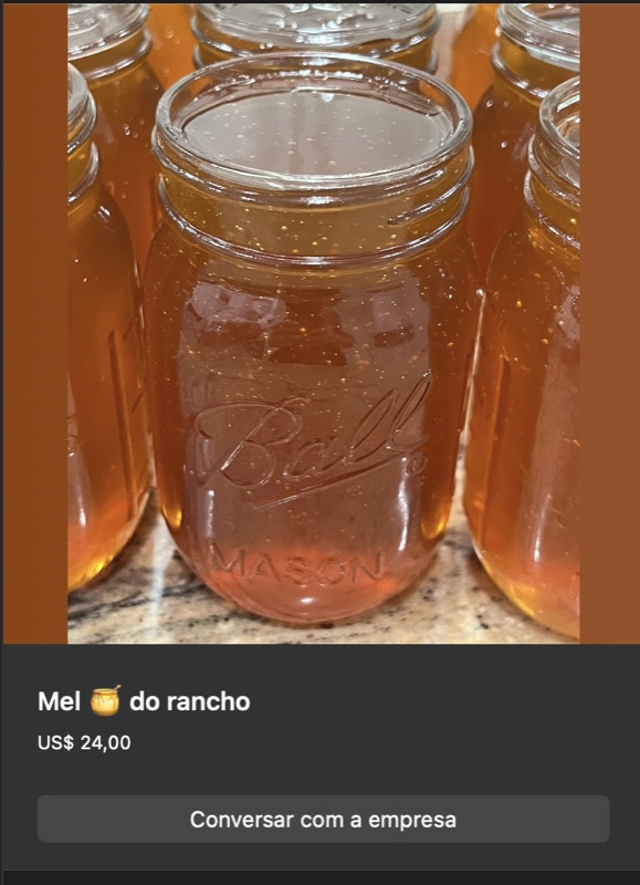Pote de vidro tipo Ball mason jar com mel translúcido âmbar-claro, brilhante. Outros potes idênticos ao fundo, evidenciando produção artesanal.